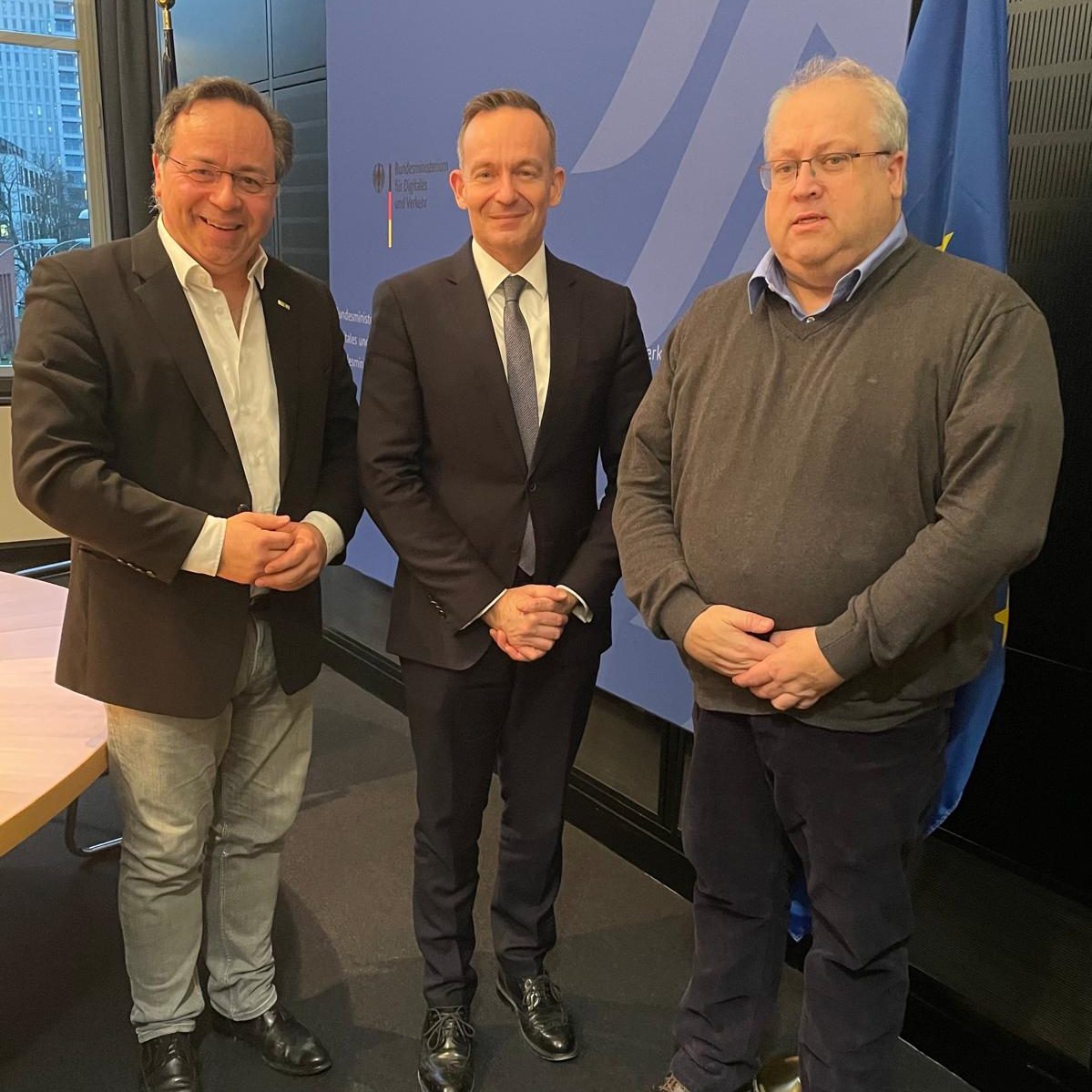 Foto Treffen TMV-Präsident Thomas Kroker und TMV-Hauptgeschäftsführer Patrick Meinhardt mit Bundesverkehrsminister Wissing